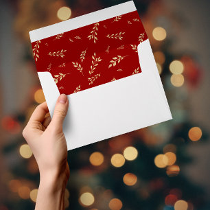 Enveloppe Élégants Feuilles Gras Rouge et Gold Foil