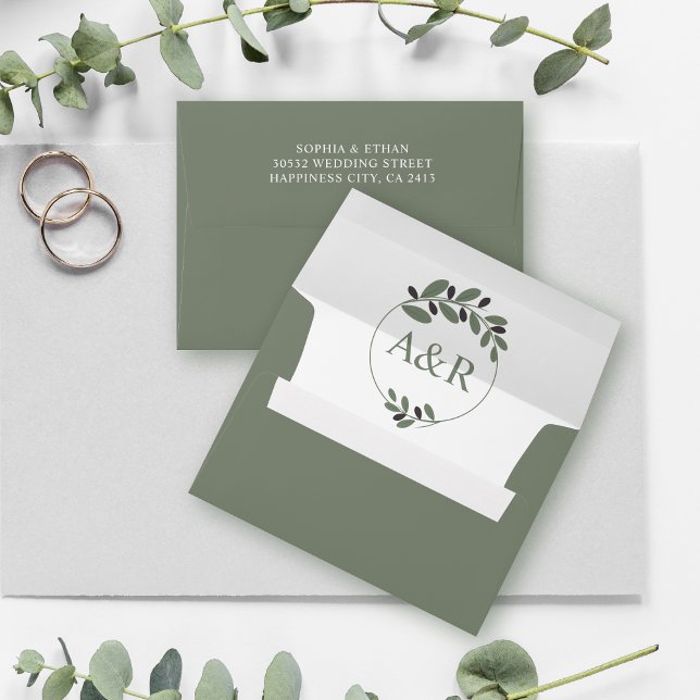 Enveloppe Élégants initiales et branches d'olivier mariage (Créateur téléchargé)