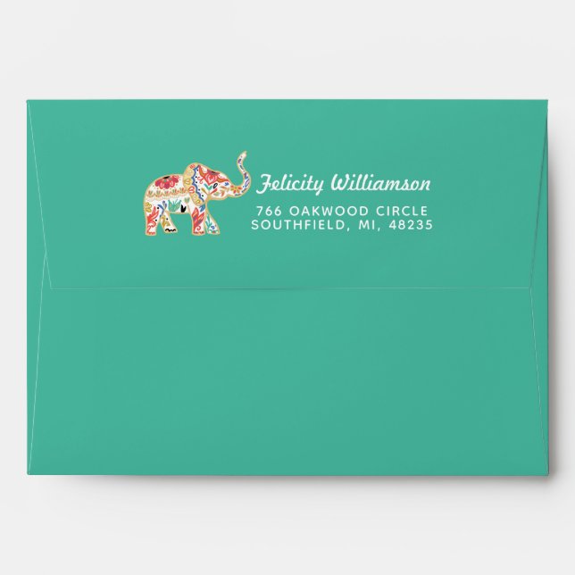 Enveloppe Éléphant fleuri décoratif floral élégant de (Dos (Haut rabat))