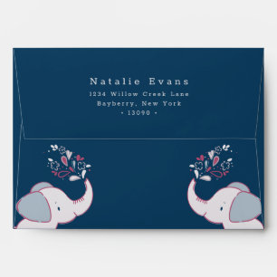 Enveloppe Eléphants Marine rose et Dusty Blue 5x7 Invitation
