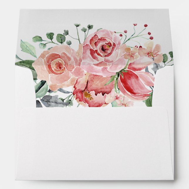 Enveloppe Elizabeth Pink Floral Retourner l'adresse Mariage  (Dos (Bas))