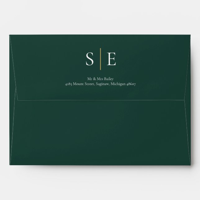 Enveloppe Emerald Green Et Green Monogram Adresse de retour (Dos (Haut rabat))