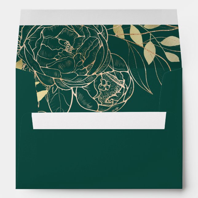 Enveloppe Emerald Green & Faux Gold Modern Floral Mariage (Dos (Bas))