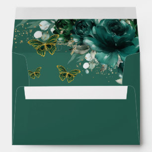 Enveloppe Emerald Green Floral Or Quinceañera Sweet 16