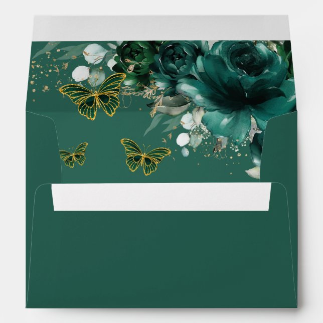 Enveloppe Emerald Green Floral Or Quinceañera Sweet 16 (Dos (Bas))