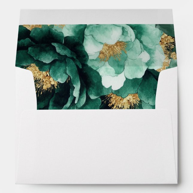 Enveloppe Emerald Green Florals Nom de retour Adresse Mariag (Dos (Bas))