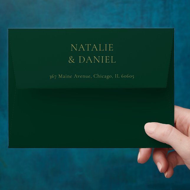 Enveloppe Emerald Green & Gold Mariage Adresse de retour (Hand)