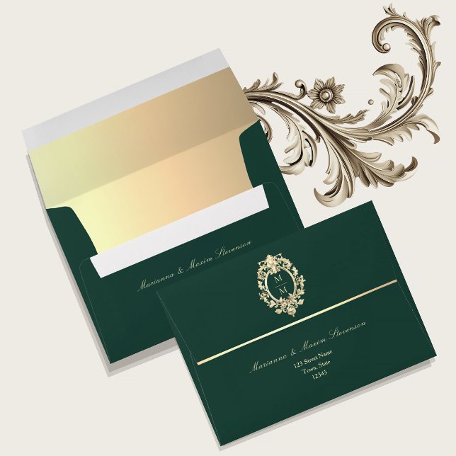 Enveloppe Emerald Green Gold Mariage baroque (Créateur téléchargé)