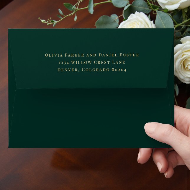 Enveloppe Emerald Green Gold Return Address Wedding Envelope (Créateur téléchargé)
