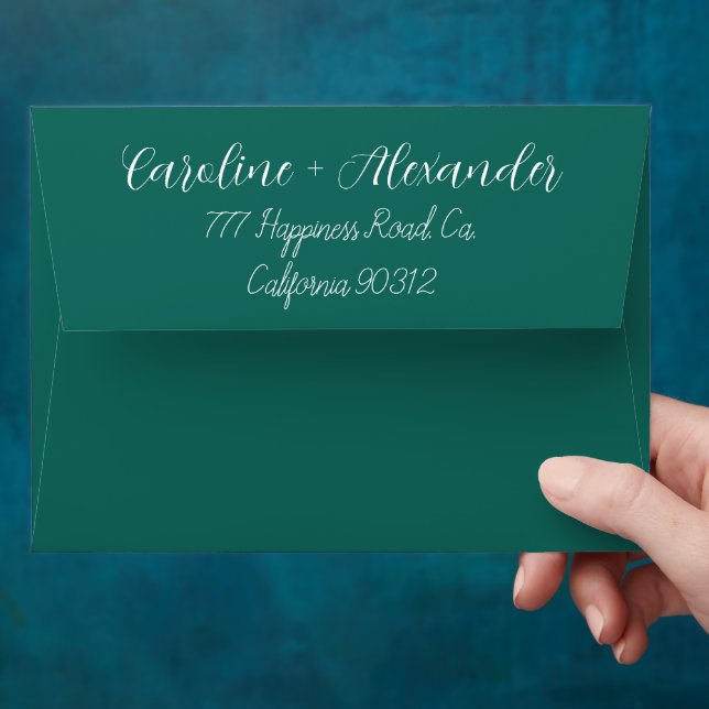 Enveloppe Emerald Green Modern Mariage Chic Adresse de retou (Hand)
