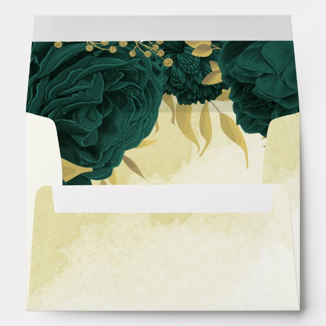 Enveloppe Emerald vert fleurs or feuille mariage (Dos (Bas))