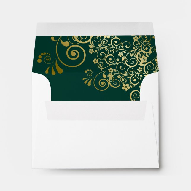 Enveloppe Émeraude Vert Or Dentelle à l'intérieur Blanc Mari (Dos (Bas))