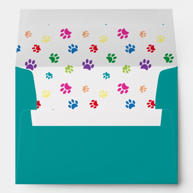 Enveloppe Empreintes de pattes animaux colorés (Dos (Bas))