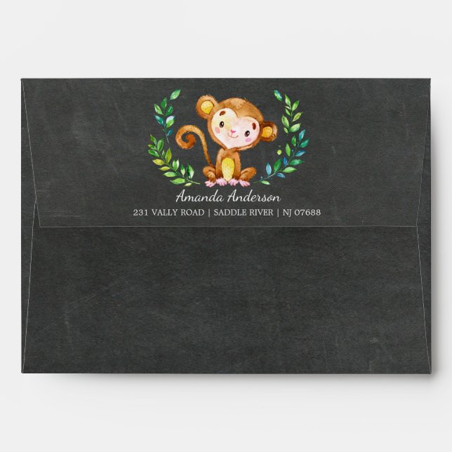 Enveloppe en bois d'invitation de singe de jungle (Dos (Haut rabat))