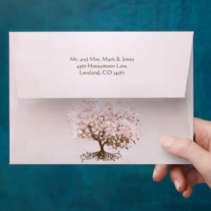 Enveloppe en Damassé à cœur de feuille rose en dét