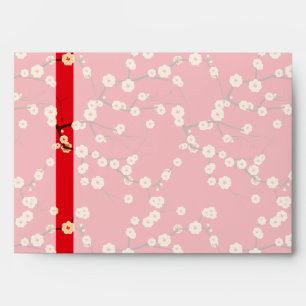 Enveloppe en fleurs de cerises rouges et blanches