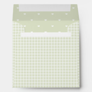 Enveloppe En vichy vert clair et Motif de coeur Polka