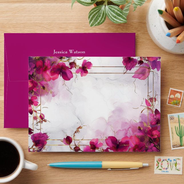 Enveloppe Enchantement Fuchsia violet : Aquarelle (Desk)