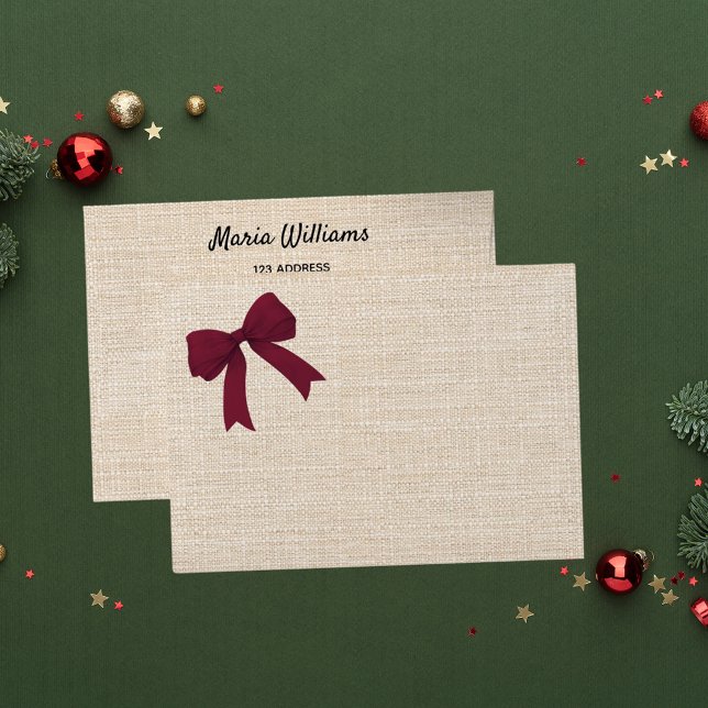 Enveloppe Endroit de retour beige burlap bordeaux de Noël (Créateur téléchargé)