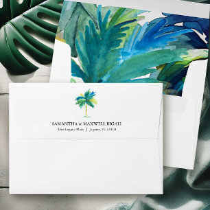 Enveloppe Envelopes de mariage avec palmiers, intérieur trop