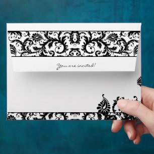 Enveloppe Envelopes de mariage en damas noir intérieur noir