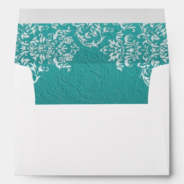 Enveloppe Envelopes de mariage turquoise damassé (Dos (Bas))