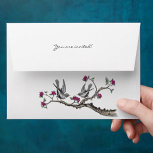 Enveloppe Envelopes Fleur de Prunier Oiseaux de l'Amour Vint