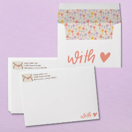 Enveloppe Envoyé avec amour écriture manuscrite rose et marr