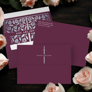 Enveloppe Épée de mariage argentée médiévale royale mauve