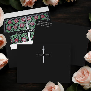Enveloppe Épée de mariage florale argentée médiévale royale