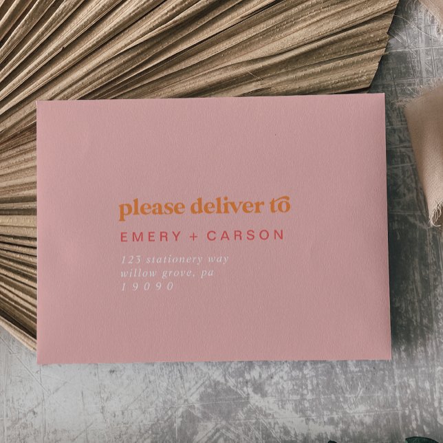 Enveloppe Été rétro | Pink and Orange Self-Addressed RSVP (Créateur téléchargé)