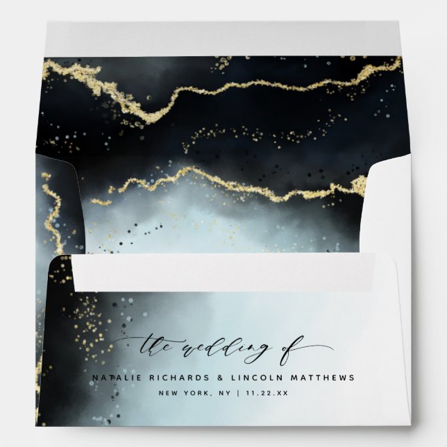 Enveloppe Ethereal Mist Ombre Navy Mariage d'aquarelle bleu  (Dos (Bas))