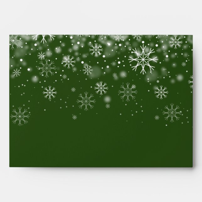 Enveloppe Étiquette de retour de Noël en vert flocons de nei (Devant)