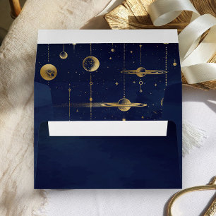 Enveloppe Étoiles célestes Lune Planètes Bleu Or Mariage
