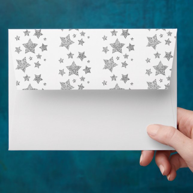 Enveloppe Étoiles étincelantes Noël Fête gris argent (Hand)