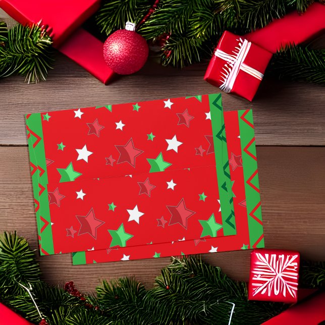 Enveloppe Étoiles Vertes Rouges De Noël Brillantes Et Bandes (Créateur téléchargé)