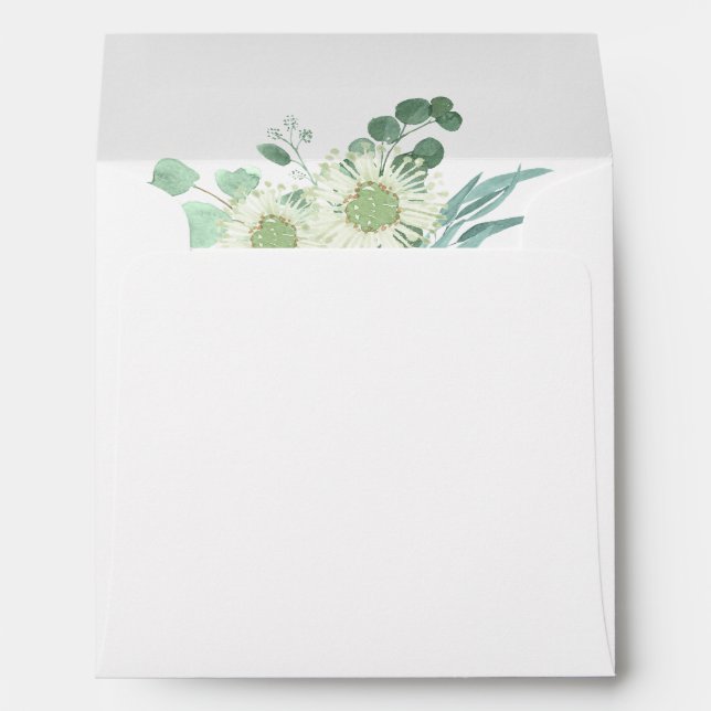 Enveloppe Eucalyptus Blooming Greens Mariage d'aquarelle (Dos (Bas))