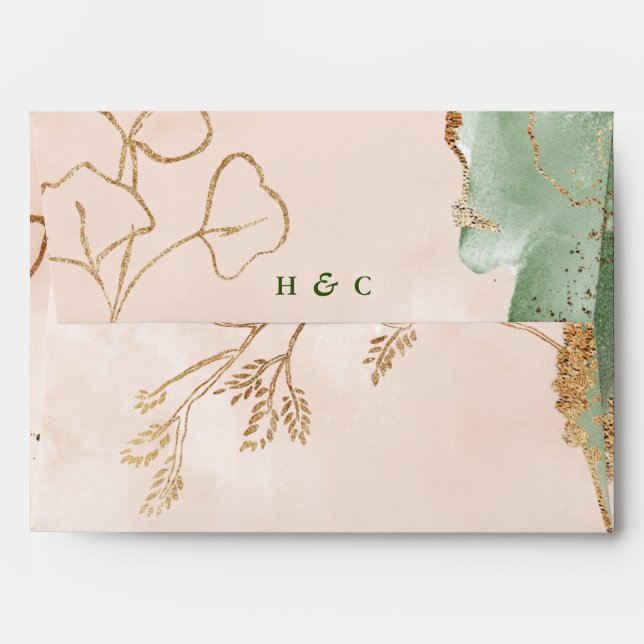 Enveloppe Eucalyptus botanique Monogramme d'aquarelle modern (Dos (Haut rabat))