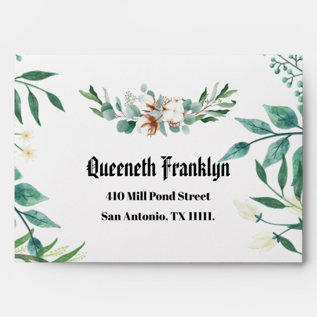 Enveloppe Eucalyptus Botanique Vert Mariage Floral (Devant)