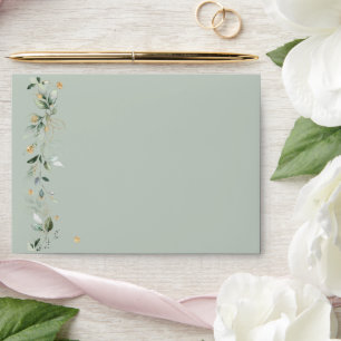 Enveloppe Eucalyptus Floral Vert Sage Vert Mariage or