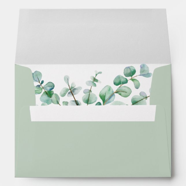 Enveloppe Eucalyptus floral vert simple en bois (Dos (Bas))