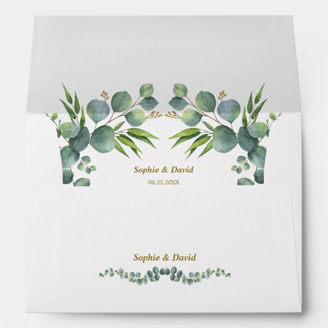 Enveloppe Eucalyptus Flowers Mariage Feuille Adresse de reto (Dos (Bas))