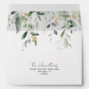 Enveloppe Eucalyptus Gold&Greenery Feuilles   Adresse de ret
