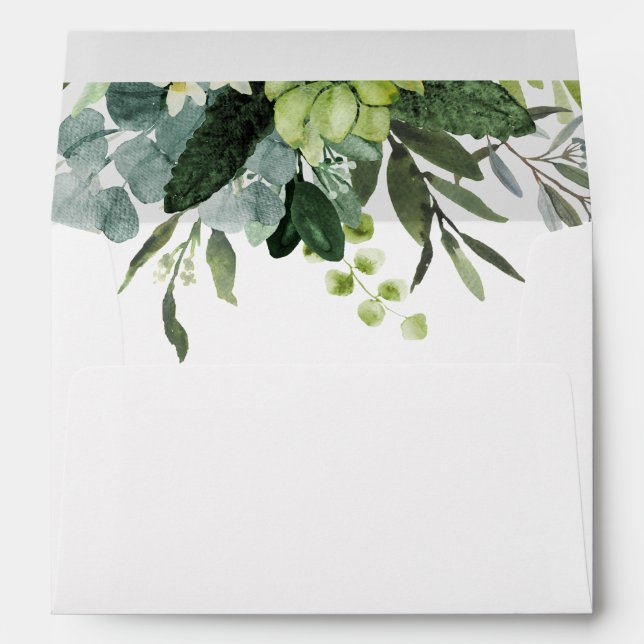 Enveloppe Eucalyptus Green Foliage Adresse pré-imprimée 5x7 (Dos (Bas))
