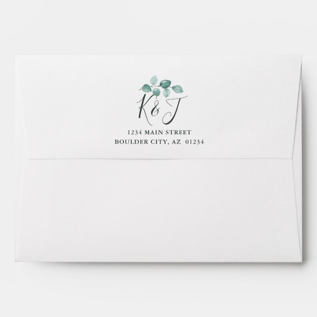 Enveloppe Eucalyptus moderne Aquarelle Mariage de script noi (Dos (Haut rabat))