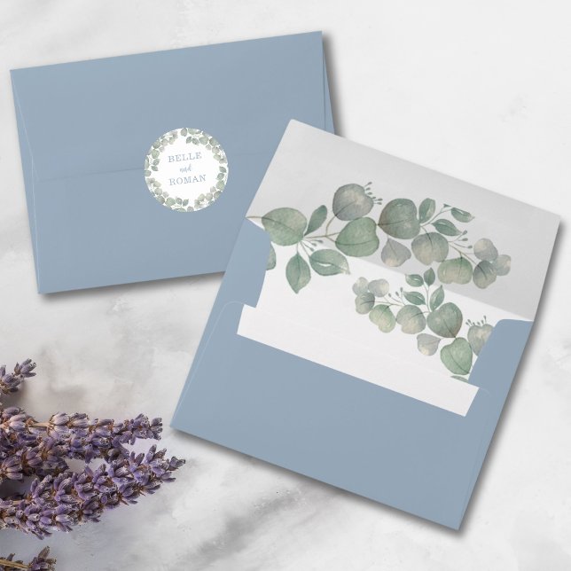 Enveloppe Eucalyptus moderne Dusty Mariage bleu (Créateur téléchargé)