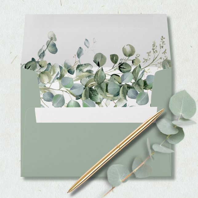 Enveloppe Eucalyptus moderne Sage Vert Aquarelle Botanique (Créateur téléchargé)