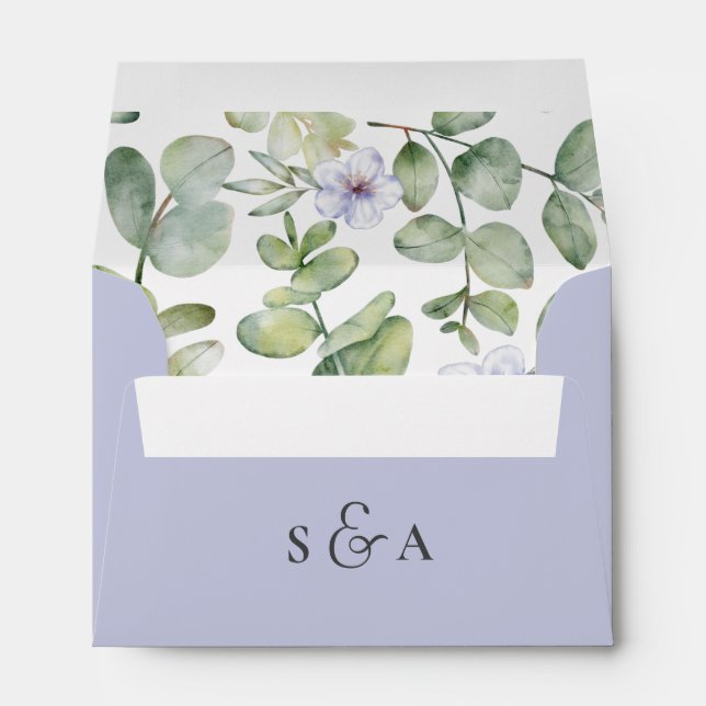 Enveloppe Eucalyptus rustique Mariage vert et violet (Dos (Bas))