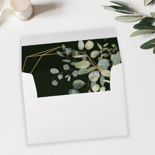 Enveloppe Eucalyptus rustique Verdure & Cadre Or - Vert