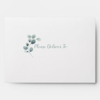 Enveloppe Eucalyptus Verdure Aquarelle Feuillage Bleu Dusty